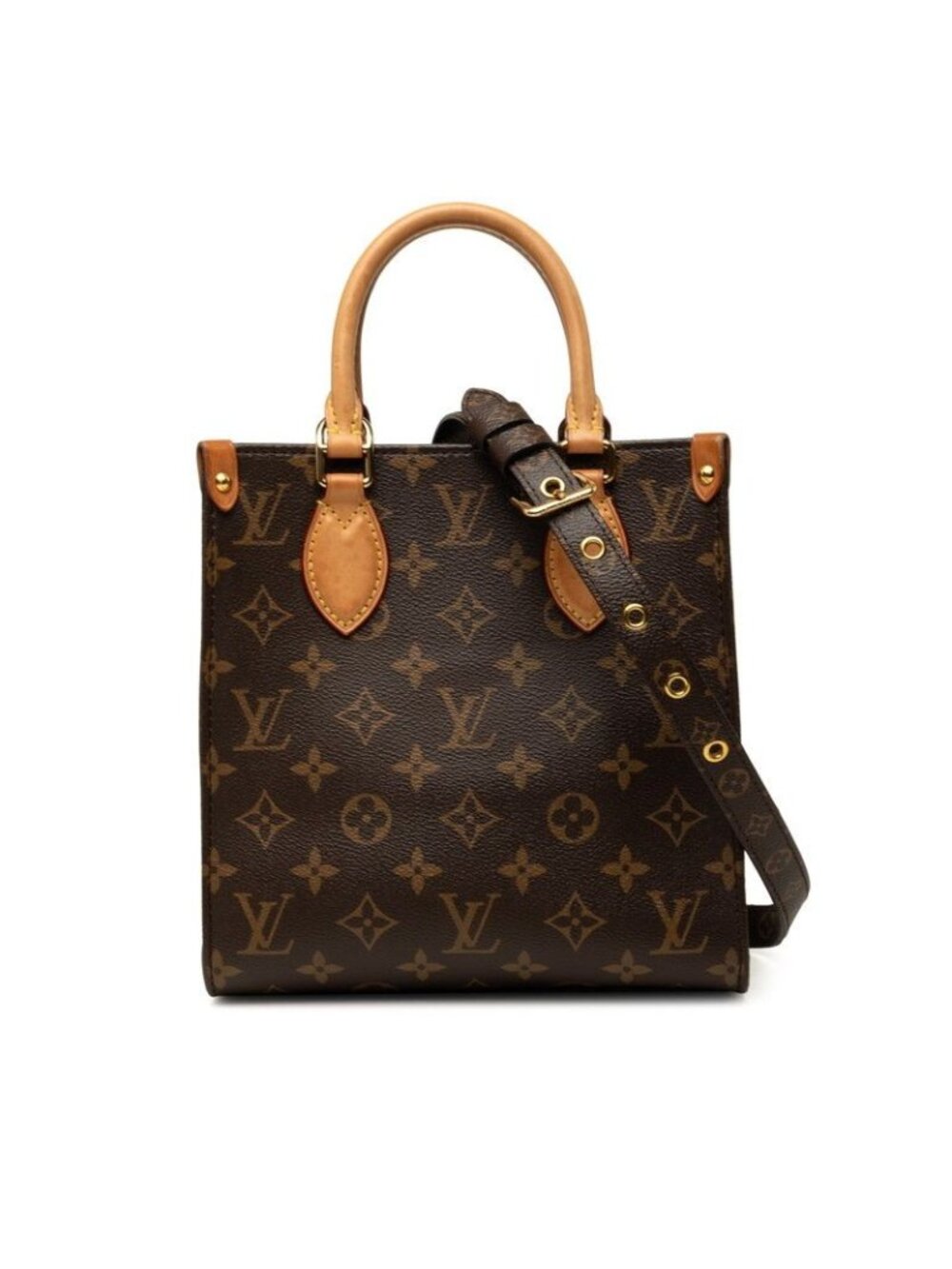 Louis Vuitton Monogram Sac Plat BB 2-Way Shoulder Bag Brown Leather